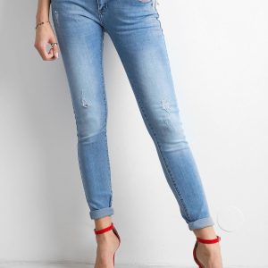 Wholesale Women's jeans with abrasions blue