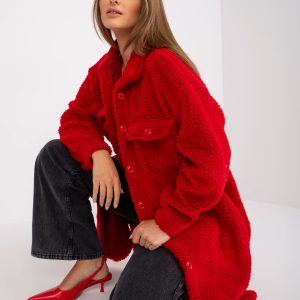 Wholesale Red warm long shirt with imitation fur Rica