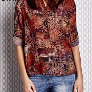 Wholesale Brown mist blouse in ornament pattern