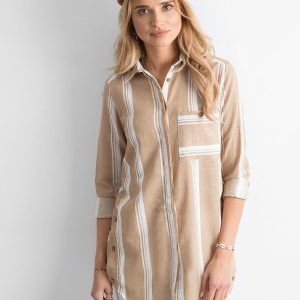 Wholesale Women's Beige Striped Shirt