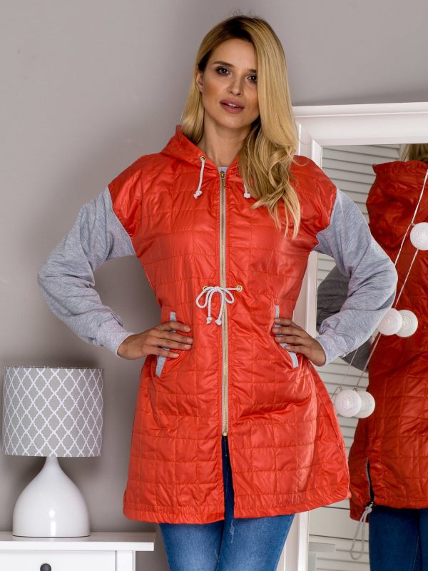 Wholesale Quilted parka with sweatshirt sleeves orange