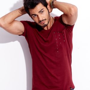 Wholesale Burgundy men's t-shirt with studs