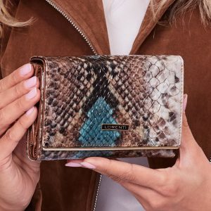 Wholesale Brown and blue snake skin embossing leather wallet