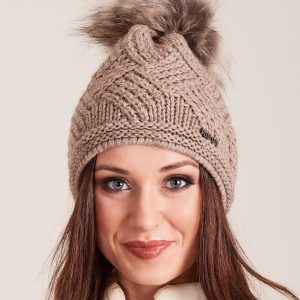 Wholesale Beige Insulated Women's Hat with Tassel