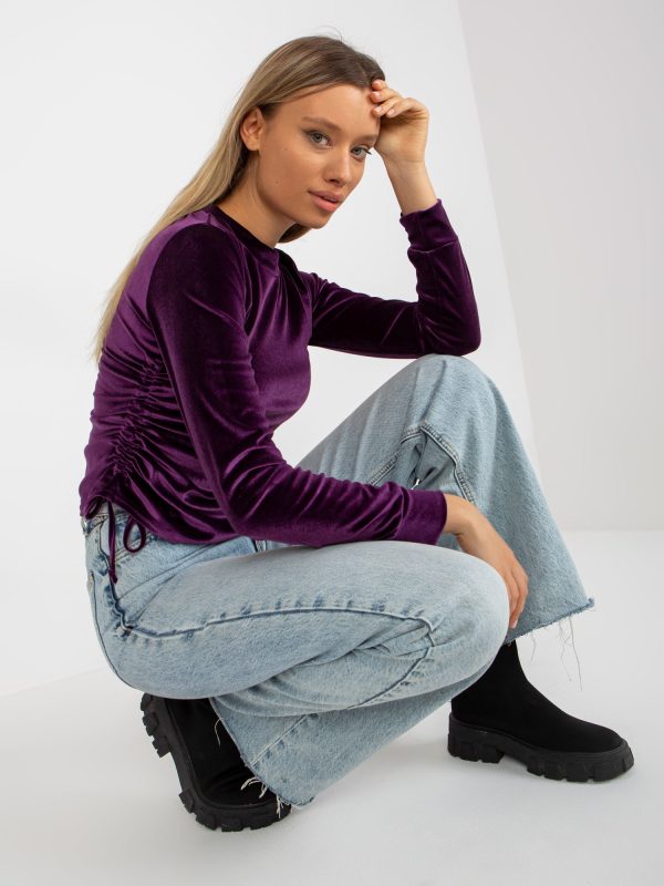 Wholesale Purple short velour blouse with round neckline