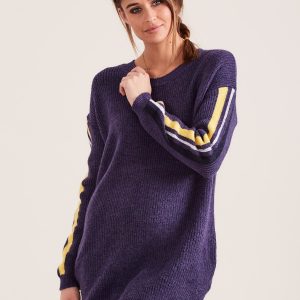 Wholesale Purple long sweater with colorful stripes