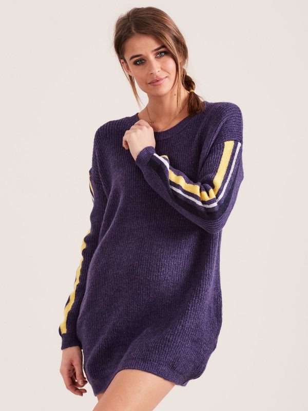 Wholesale Purple long sweater with colorful stripes