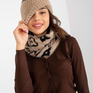 Wholesale Beige and black women's winter hat with pompom