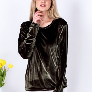 Wholesale Khaki velvet sweatshirt with welts