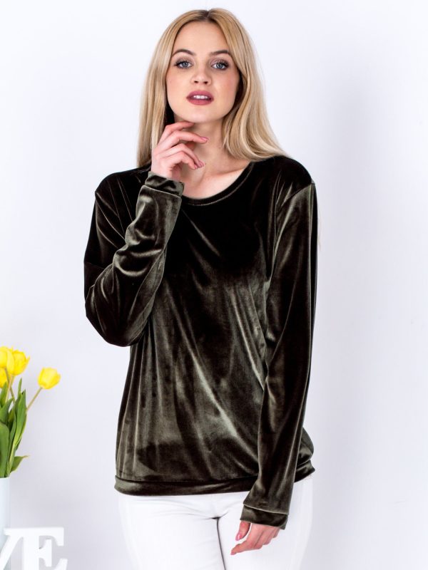 Wholesale Khaki velvet sweatshirt with welts