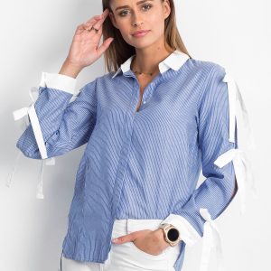 Wholesale Striped shirt with bows on sleeves dark blue