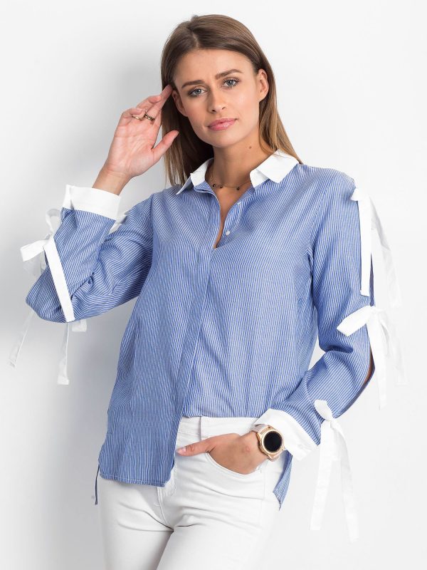 Wholesale Striped shirt with bows on sleeves dark blue