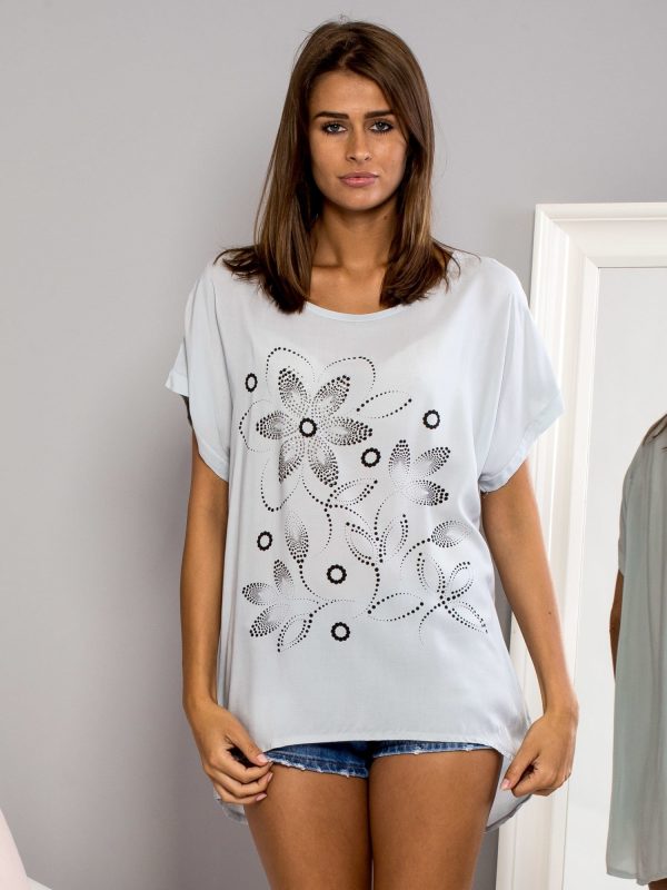 Wholesale Airy t-shirt with delicate floral motif grey