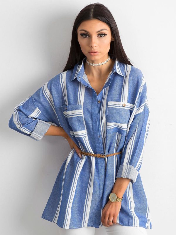 Wholesale Blue Striped Ladies Shirt