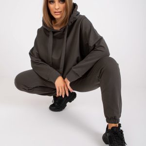 Wholesale Khaki basic sweatsuit set with high waisted trousers