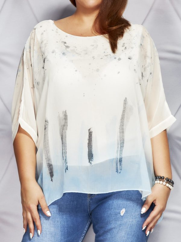 Wholesale Blouse in painting patterns blue PLUS SIZE