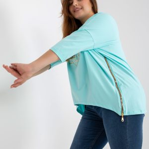 Wholesale Mint cotton plus size blouse with zippers