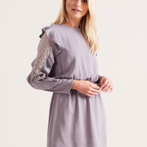 Wholesale Grey dress with flounces on the sleeves