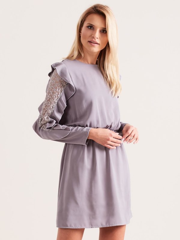 Wholesale Grey dress with flounces on the sleeves