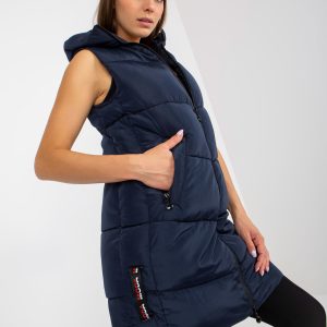 Wholesale Navy blue long down vest with quilting