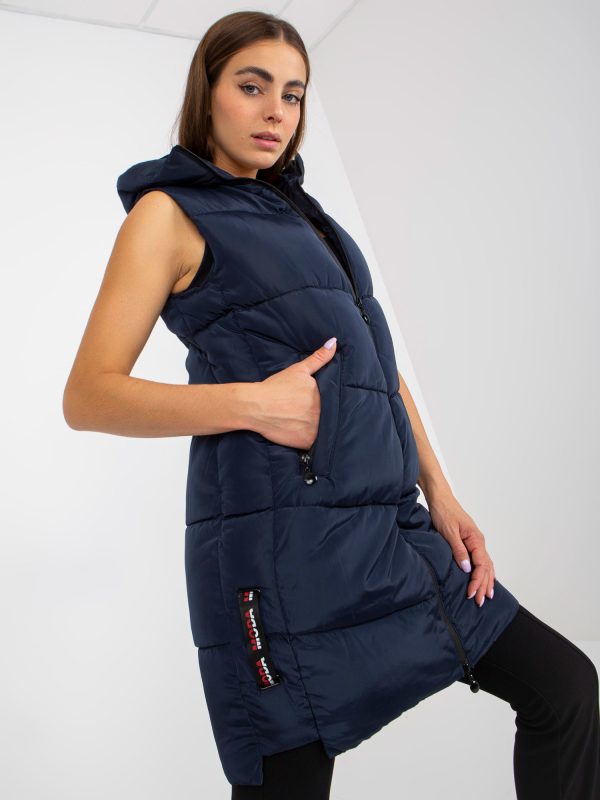 Wholesale Navy blue long down vest with quilting