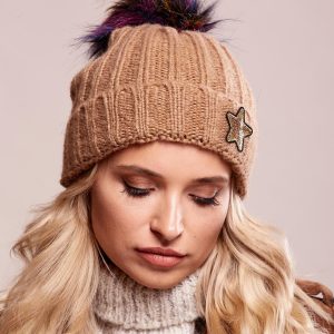 Wholesale Beige hat with colorful pom