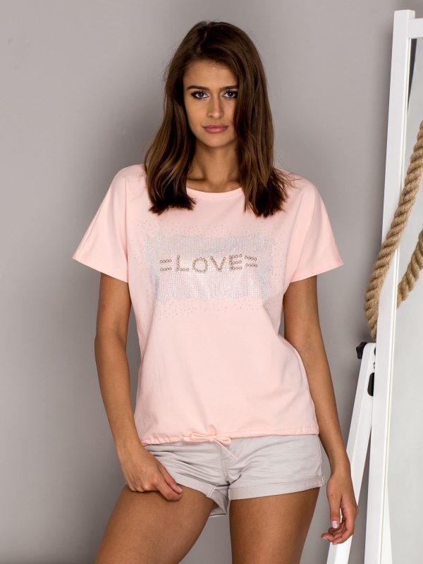 Wholesale Light pink blouse with glossy inscription LOVE