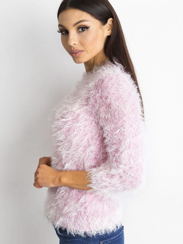 Wholesale Pink sweater with long hair and sequins