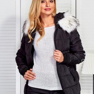 Wholesale Black jacket with fur collar