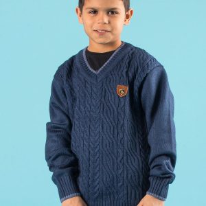 Wholesale Dark blue boy's sweater with braids