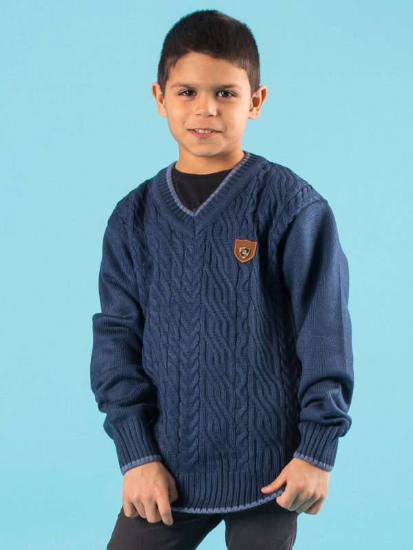 Wholesale Dark blue boy's sweater with braids