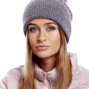 Wholesale Dark gray ribbed hat with fur