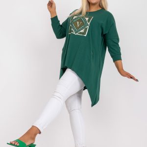 Wholesale Dark Green Plus Size Cotton Tunic With Applique