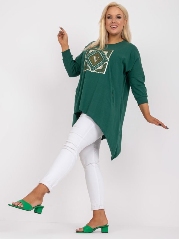 Wholesale Dark Green Plus Size Cotton Tunic With Applique