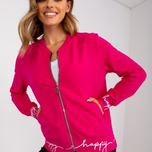 Wholesale Fuchsia women's bomber sweatshirt with zipper