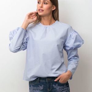 Wholesale Women's blouse with buffs on sleeves blue