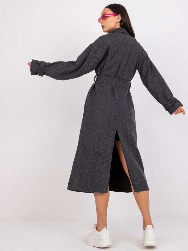 Wholesale Dark grey long coat with slit back