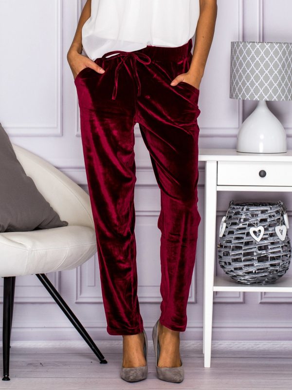 Wholesale Burgundy velour trousers with stripes