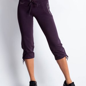 Wholesale Dark purple capri sweatpants with side pocket