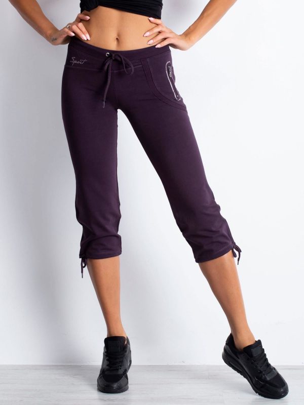 Wholesale Dark purple capri sweatpants with side pocket