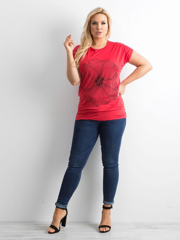 Wholesale Red T-shirt with plus size print