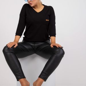 Wholesale Black plus size basic blouse with V-neck