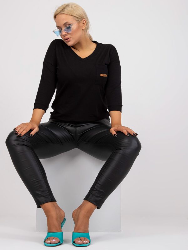 Wholesale Black plus size basic blouse with V-neck