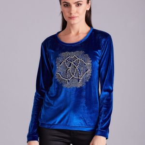 Wholesale Blue velvet sweatshirt for women with appliqué