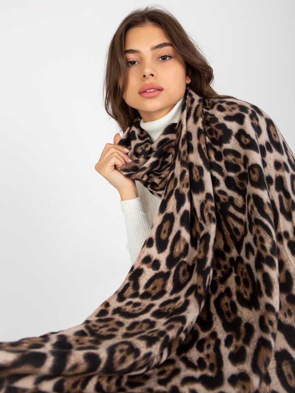 Wholesale Beige and Black Women's Shawl with Animal Patterns