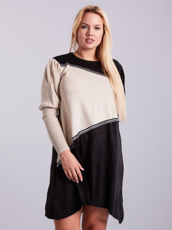 Wholesale Black and beige plus size knitted dress