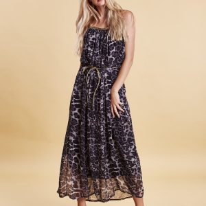 Wholesale Navy Blue Leopper Maxi Dress with Gold Straps