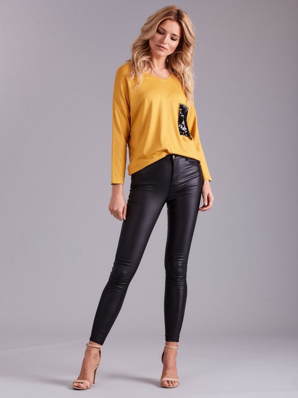 Wholesale Yellow blouse with sequin pocket