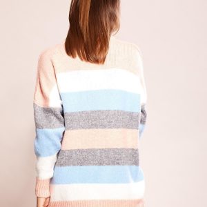 Wholesale Loose sweater with stripes light pink