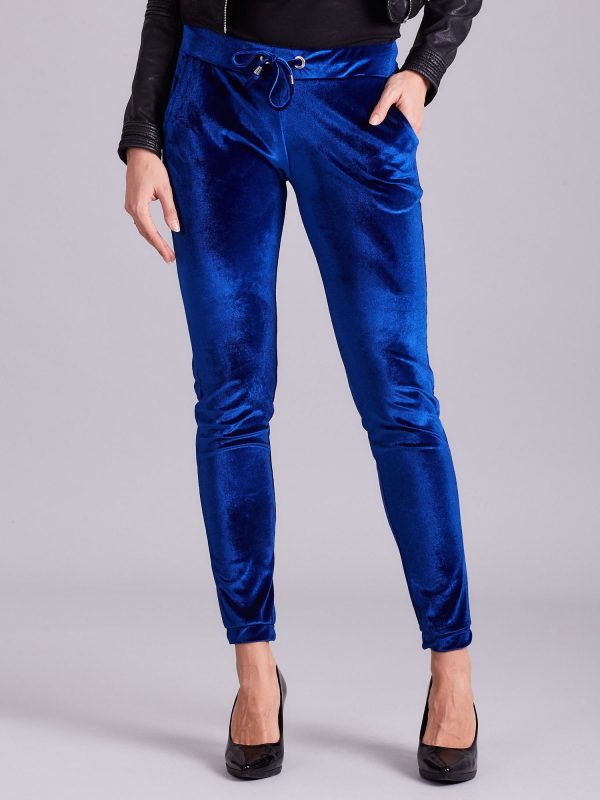 Wholesale Velvet sweatpants with blue